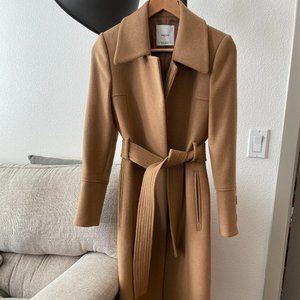 Mango Camel Brown Long Belted Wrap Wool Coat with Lining NWOT XXS/ XS